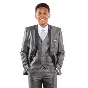 5-Piece Boys Sharkskin Gray Suit Set by Tazzio
